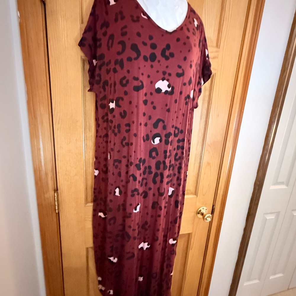 LuLaRoe Burgundy Leopard Print Macy Maxi Dress
